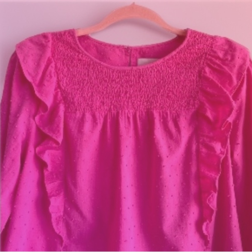 LOFT Vibrant Pink Ruffle Blouse - Picture 8 of 8